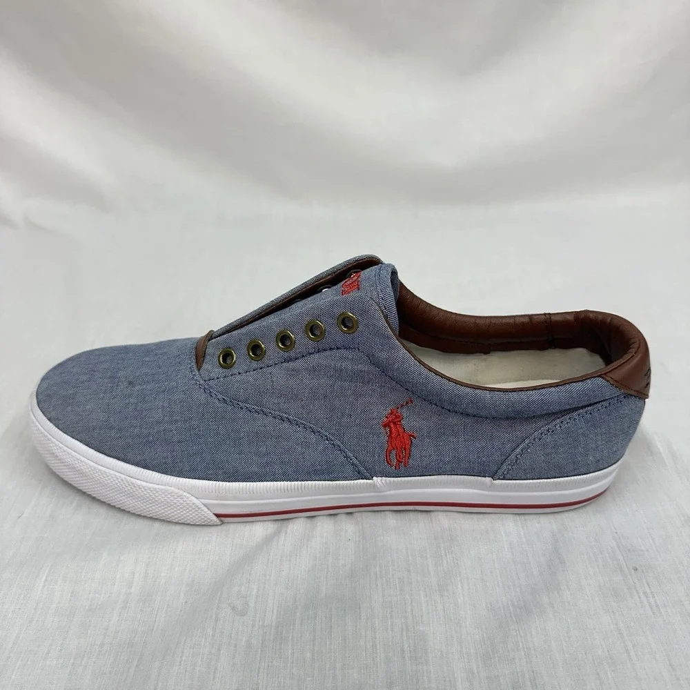 Polo Ralph Lauren Sz 12D Vito Sneakers Blue Chambray Red Pony Shoes Resort Wear